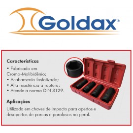  JOGO DE SOQUETES CR-MO DE 1/2" LONGO COM ( 4pç ) 14 / 17 / 19 / 21mm GOLDAX
